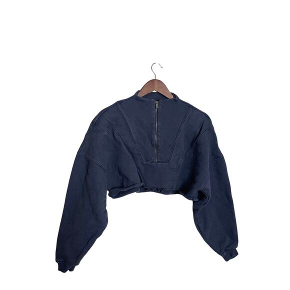 Joah Brown Cropped Boxy Retro Sweatshirt - Navy XS/S - Picture 1 of 8